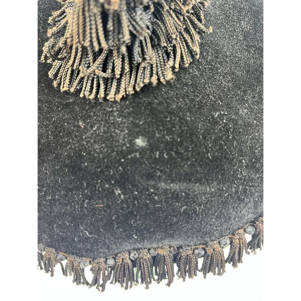 Black Velvet Cocktail Hat Headband Tassel Fringe Flechet France Vintage Evening